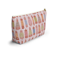 Stamped Leaves Accessory Pouch w T-bottom in Red